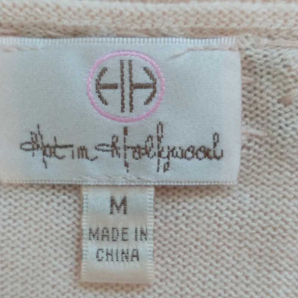 Hot in Hollywood cashmere blend V-Neck sweater pink blush rhinestones size M - Picture 7 of 8